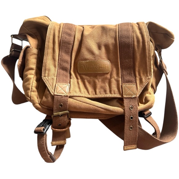 Canvas neutral messenger bag with many pockets & adjustable strap - Picture 11 of 14